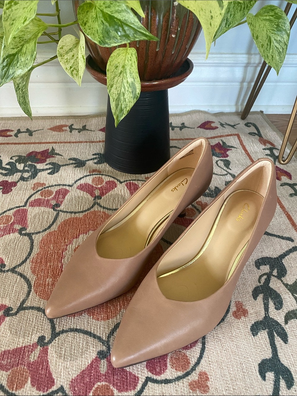 Clarks Women's Pointed Toe Pumps, Kitten Heel in Praline